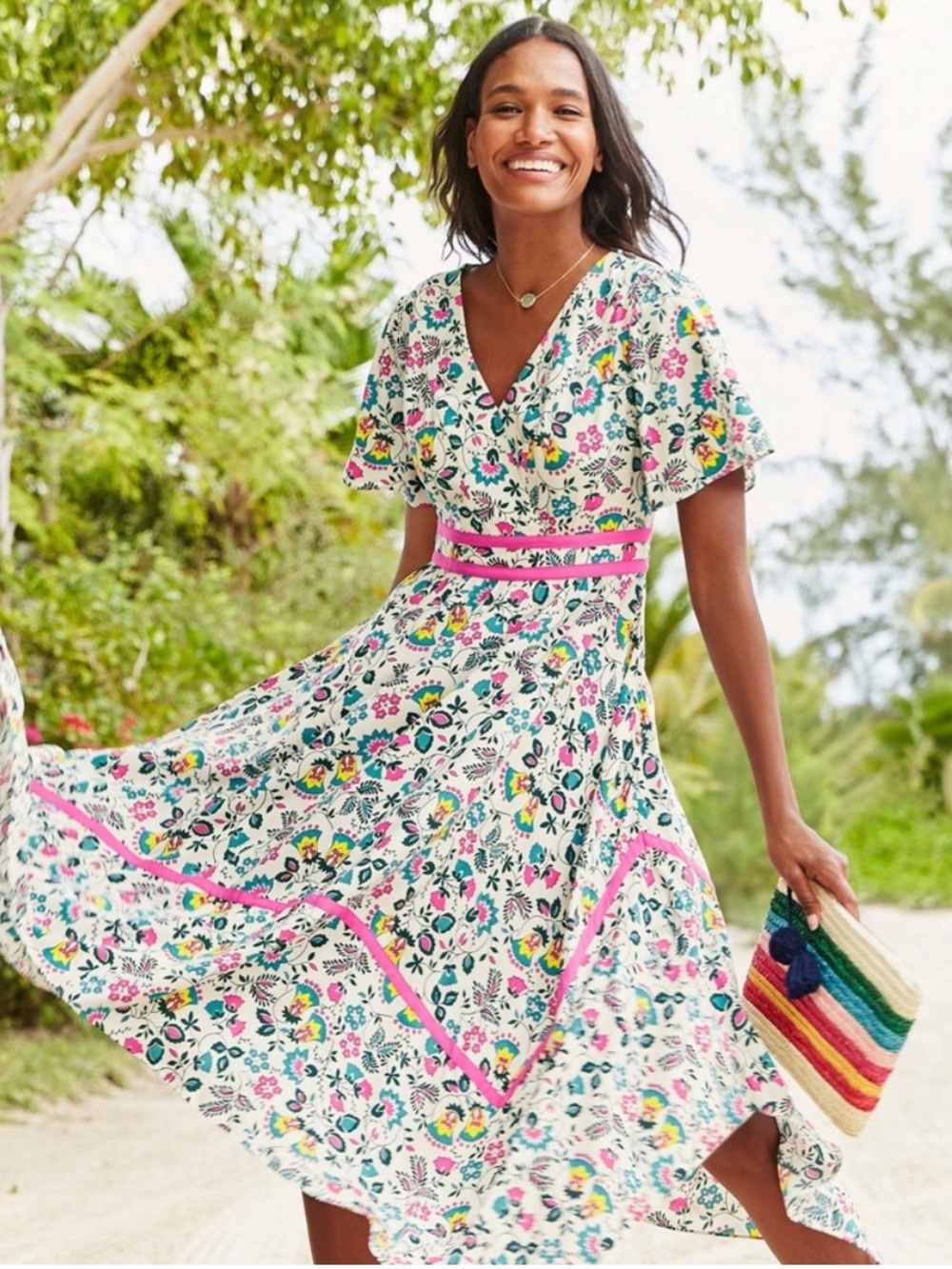 Boden Holly Hanky Hem Midi Dress in Exotic Garden 12